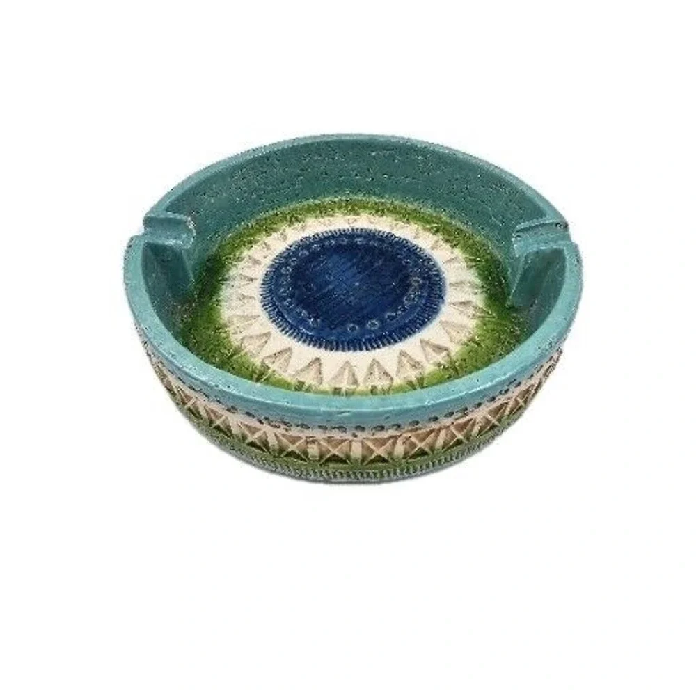 Vintage Mid-Century Bitossi For Rosenthal-Netter Ceramic Blue Glazed Ashtray